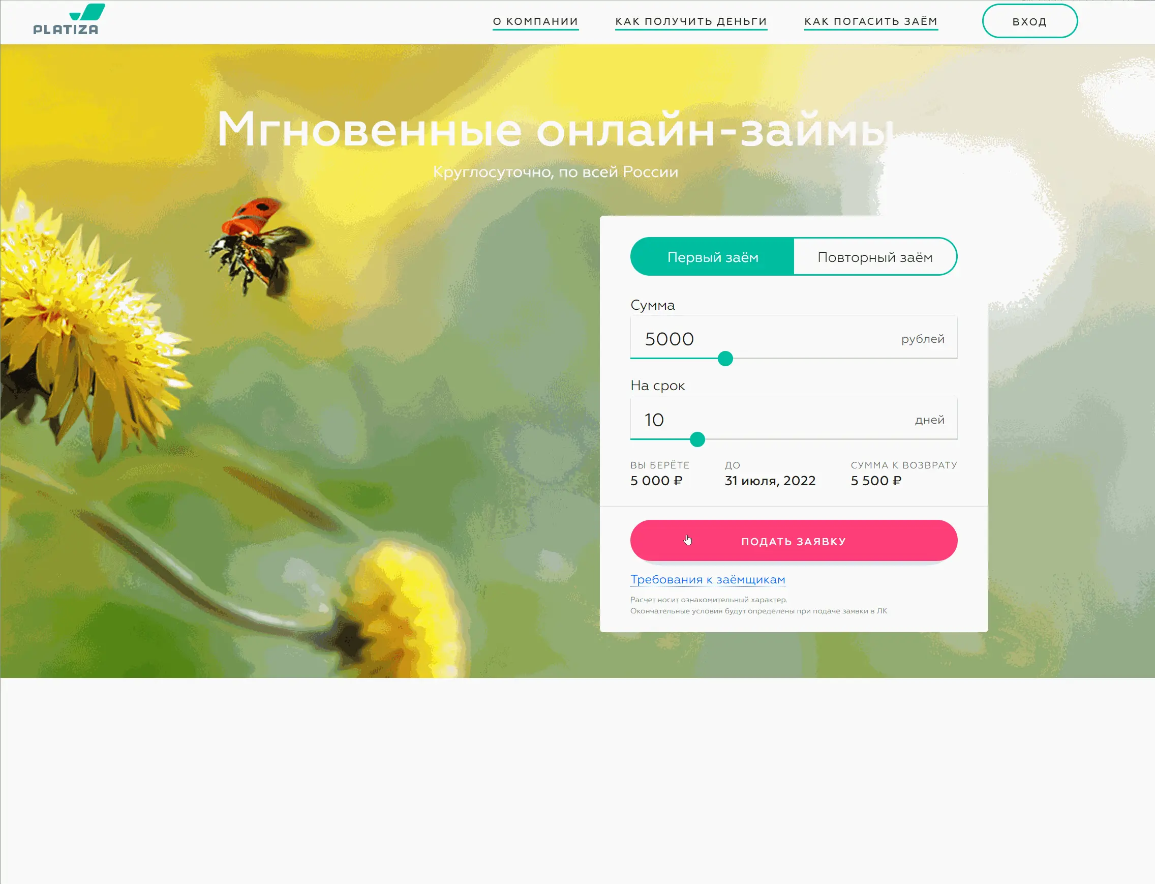 Platiza.ru личный кабинет